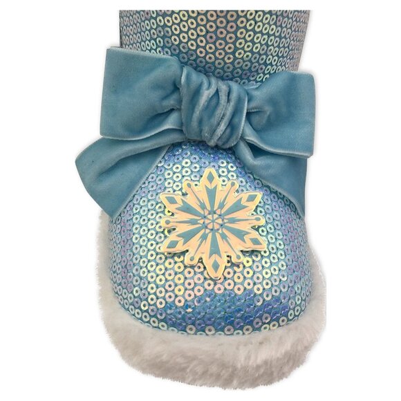 Disney Frozen Kids Size 7-8 Bootie Slippers Style Elsa & Anna Sequined Snowflake - Picture 5 of 7